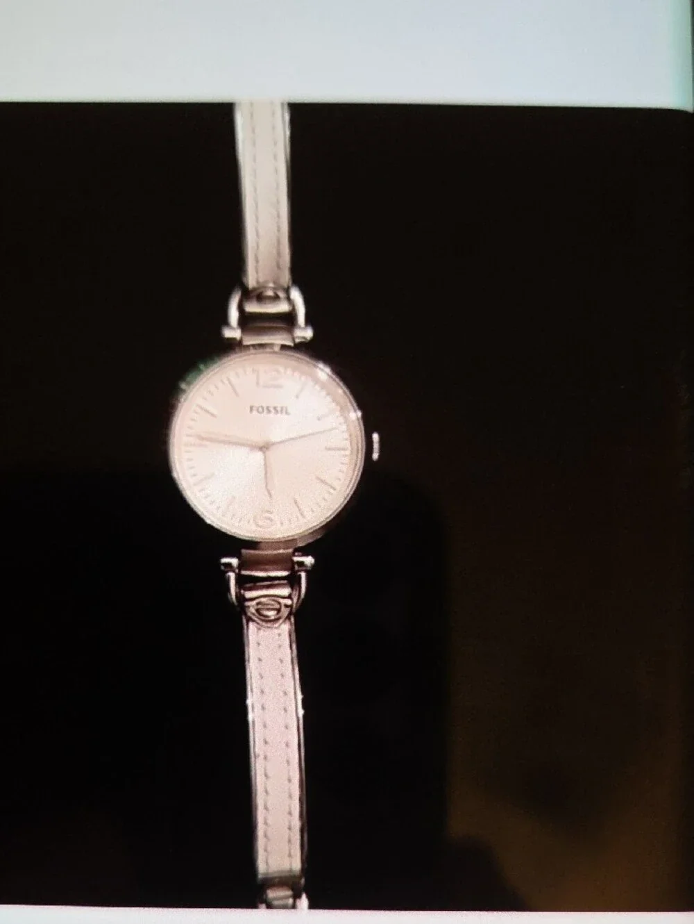 Fossil White Leather Strap Ladies Watch with Silver Case